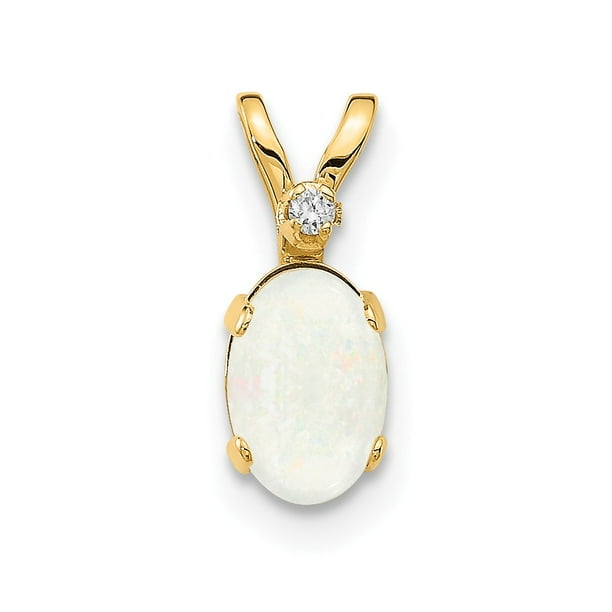 14K Yellow Gold Oval Opal October Stone & Diamond Pendant 14K Yellow Gold Oval Opal October Stone & Diamond Pendant